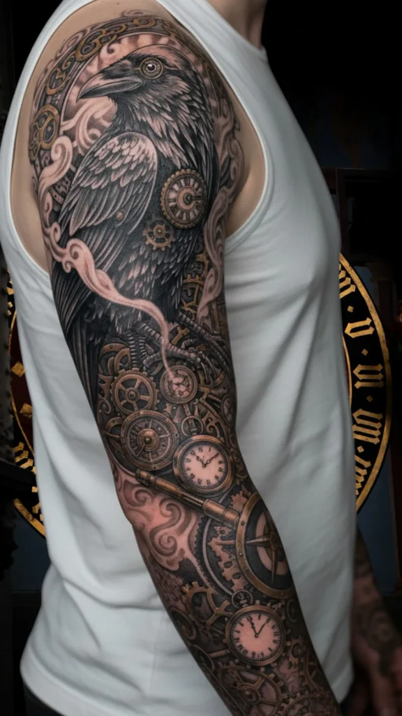 Raven & Clockwork Sleeve Tattoo