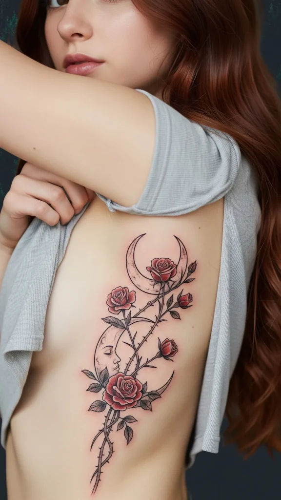 Rose and Thorn Crescent Tattoo