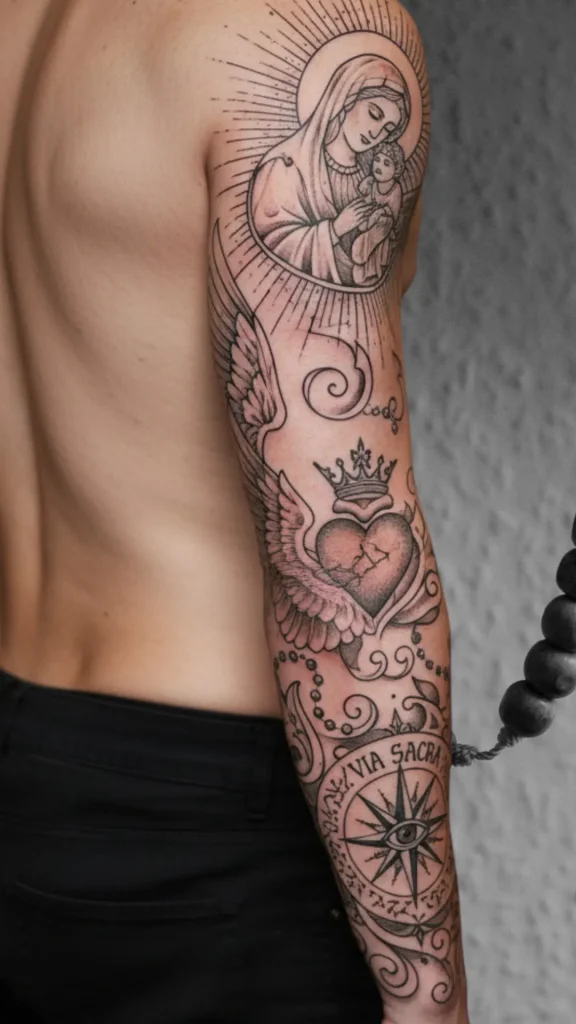 Sacred Icons and Fine Line Rosaries Tattoo