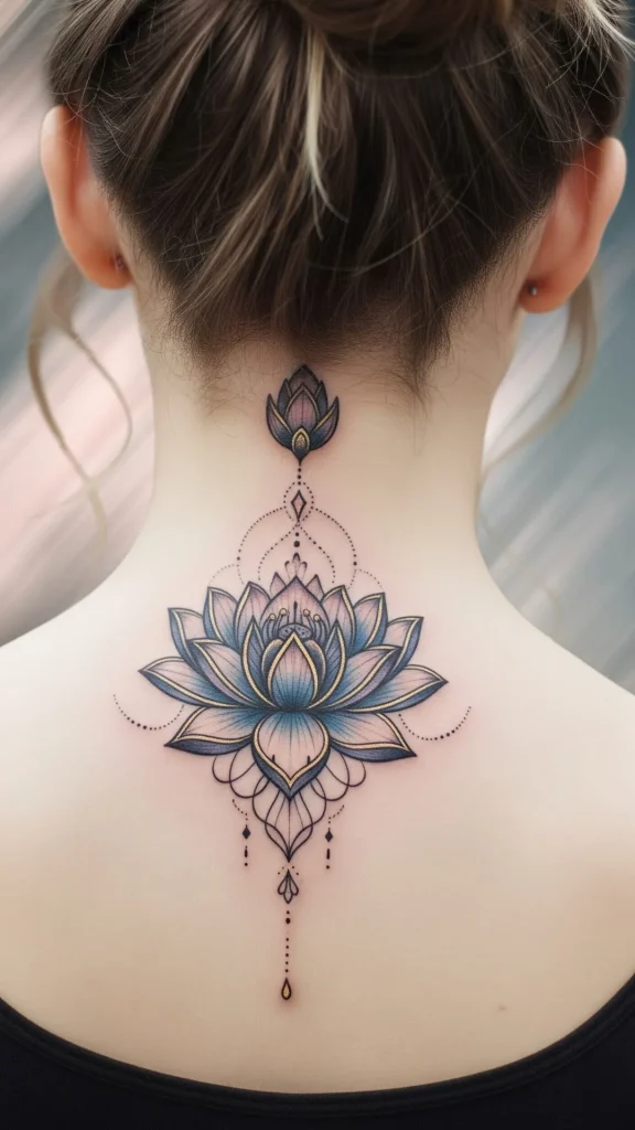 Sacred Lotus Spine Tattoo
