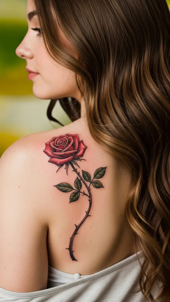 Single Thorned Rose Elegance Tattoo