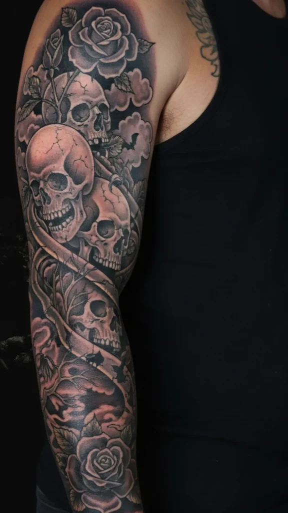 Skulls & Roses Gothic Sleeve Tattoo