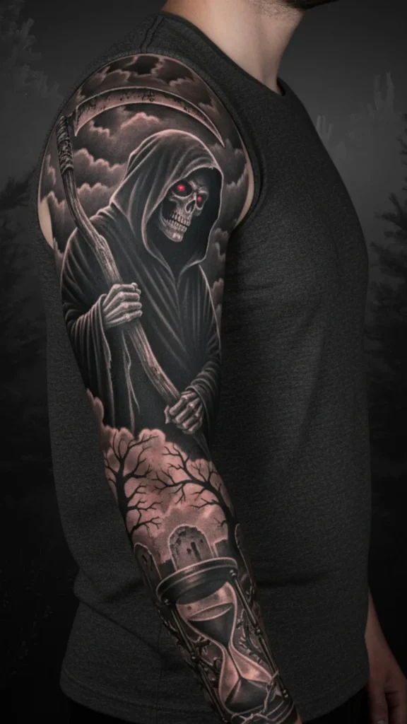 The Grim Reaper Sleeve Tattoo