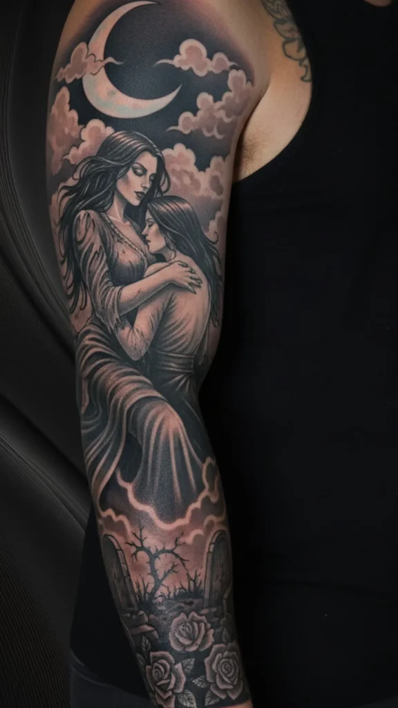 The Vampire’s Embrace Sleeve Tattoo