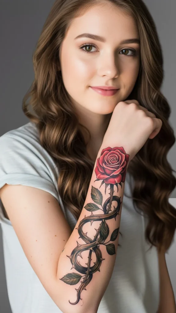 Thorn Wrapped Rose Statement Tattoo
