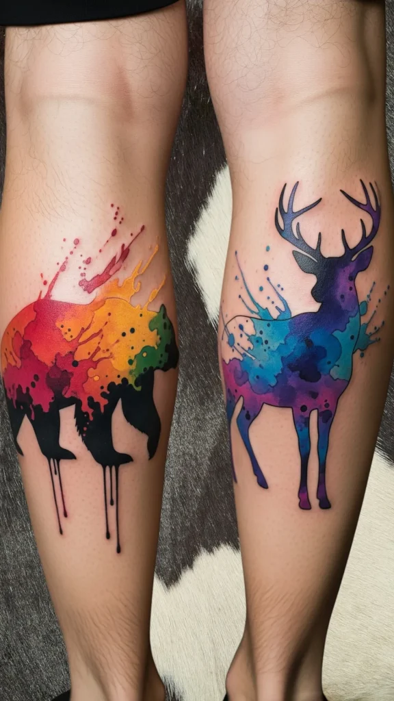 Watercolor Animal Silhouettes Tattoo