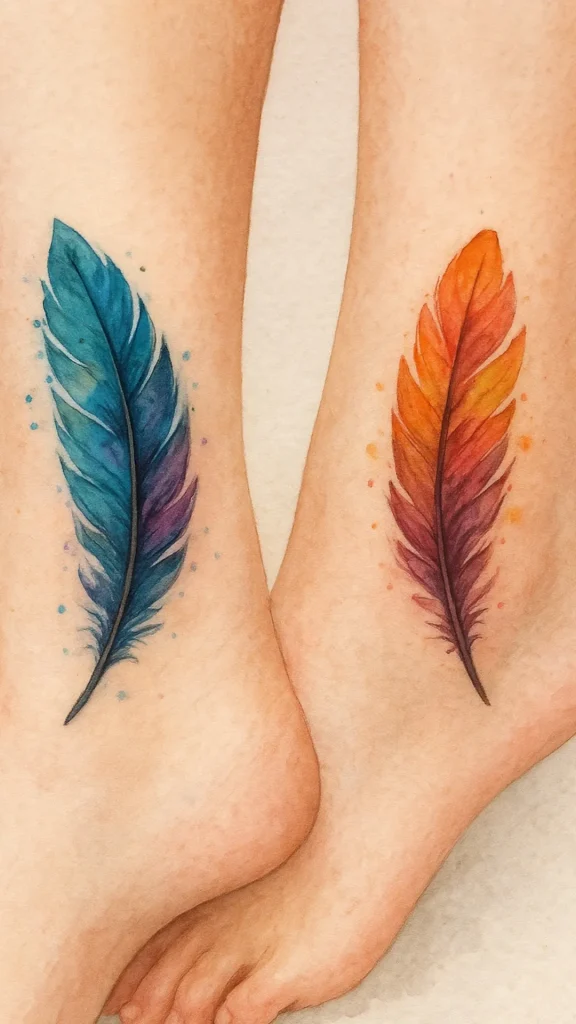 Watercolor Feather Tattoos