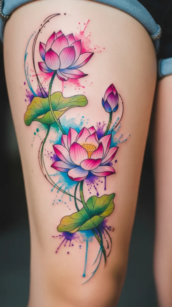 Watercolor Lotus Blossoms Tattoo
