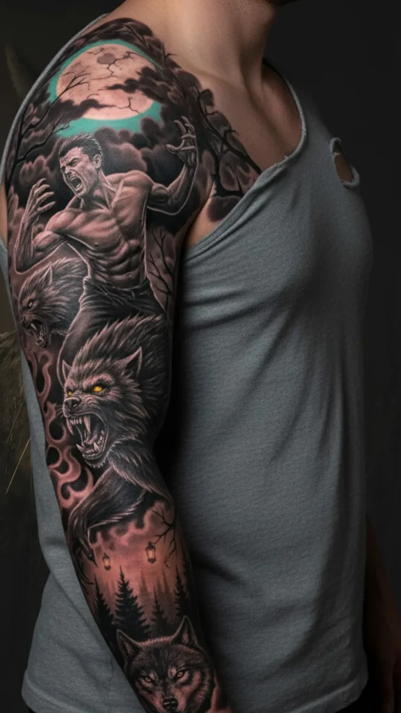 Werewolf Transformation Sleeve Tattoo