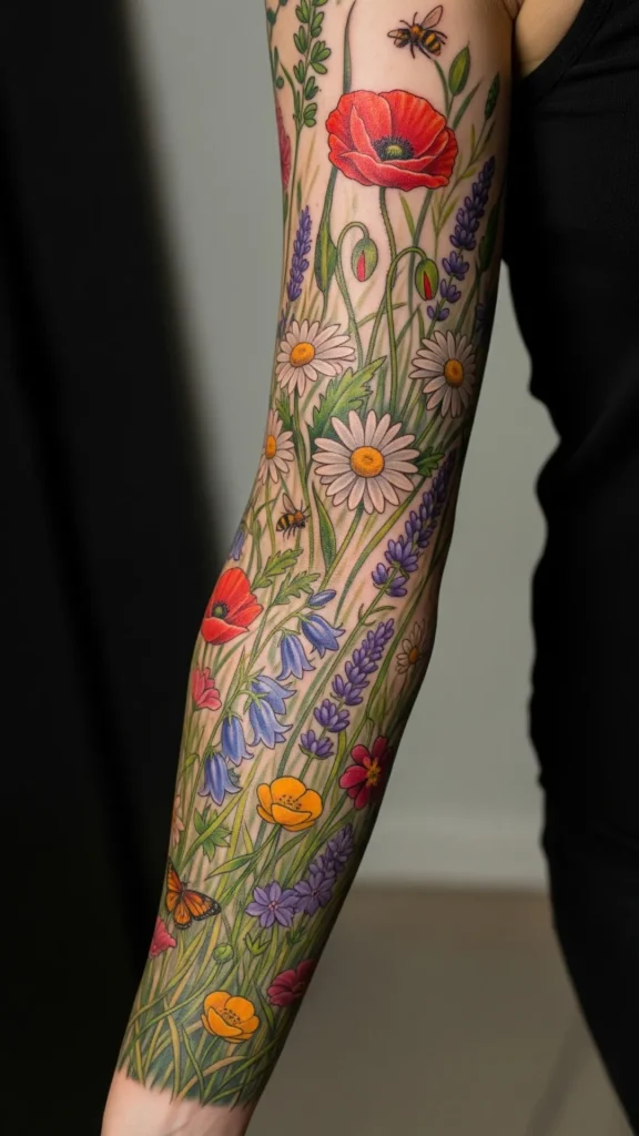 Wildflower Meadow Sleeve Tattoo