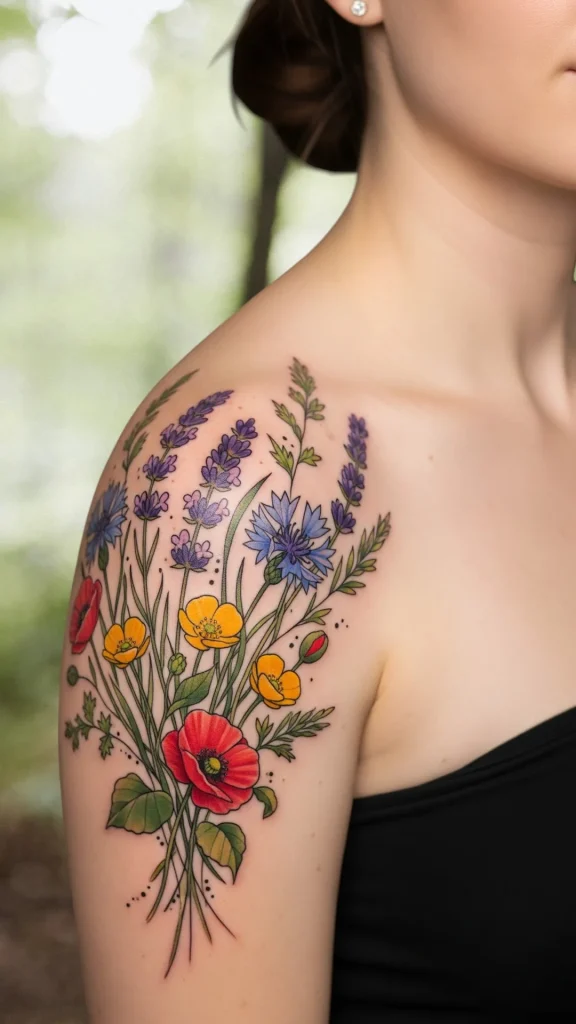Wildflower Shoulder Cap Tattoo
