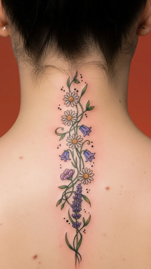 Wildflower Spine Tattoo