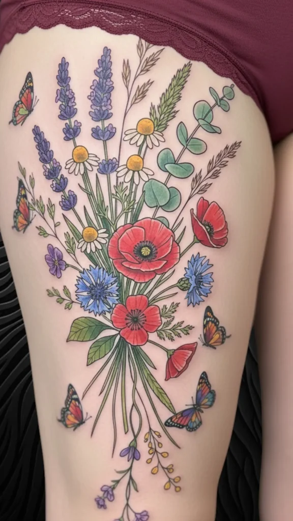 Wildflower and Butterfly Combination Tattoo