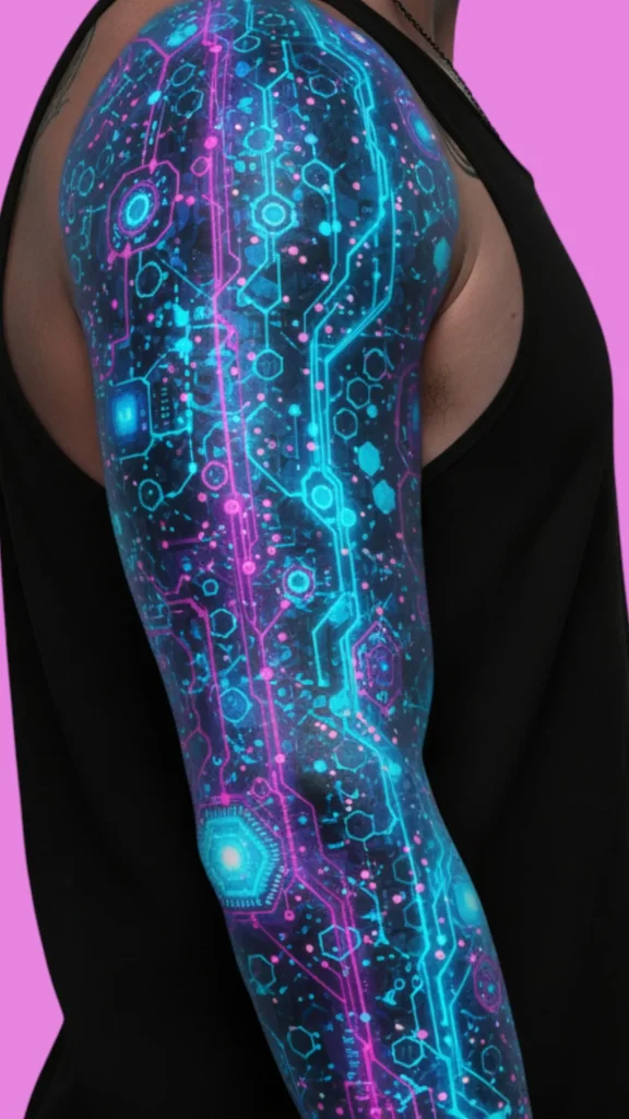 AI Neural Circuit Sleeve Tattoo
