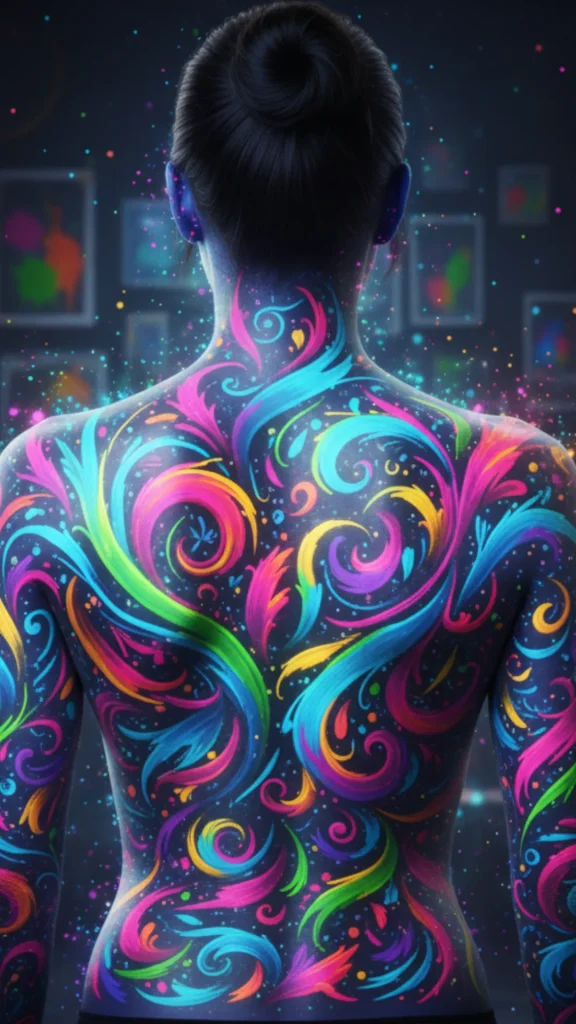 Abstract Art & Brushstroke Glow Tattoo