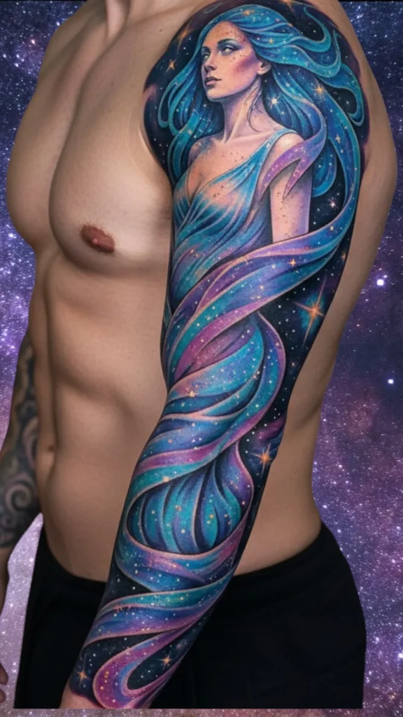 Celestial Goddess with Starry Veils Tattoo