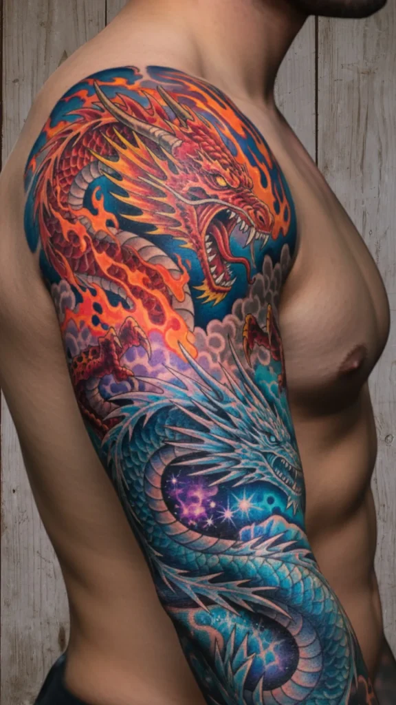 Fire & Ice Dual Dragons Tattoo