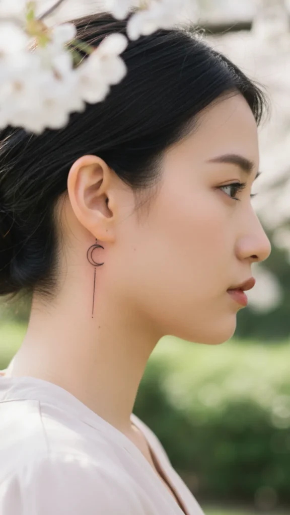 Micro Crescent Moon Behind the Ear Tattoo
