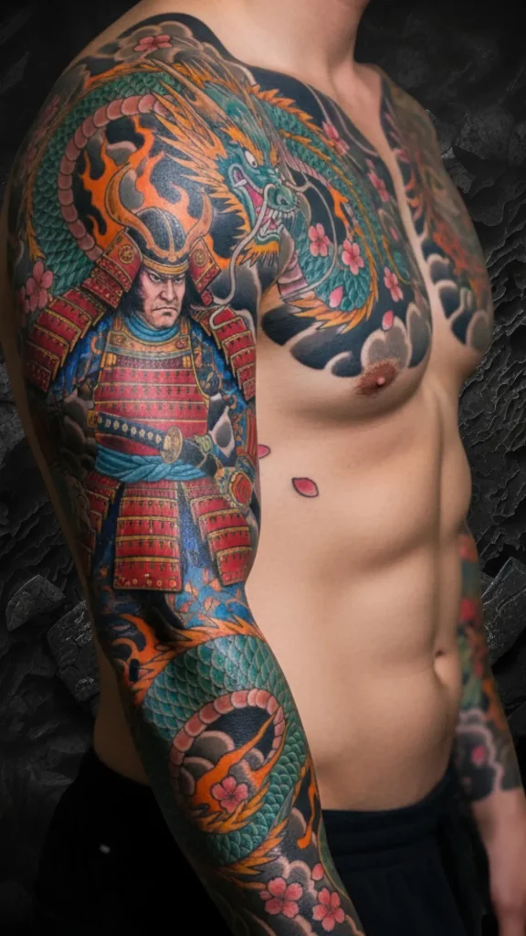 Mythical Samurai and Dragons Tattoo