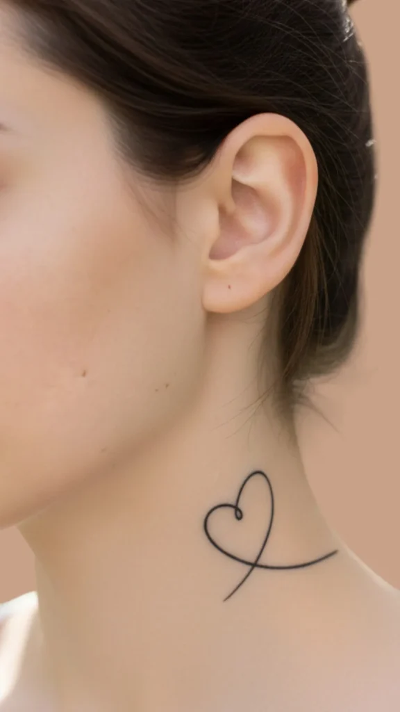 One Line Heart on the Side Neck Tattoo