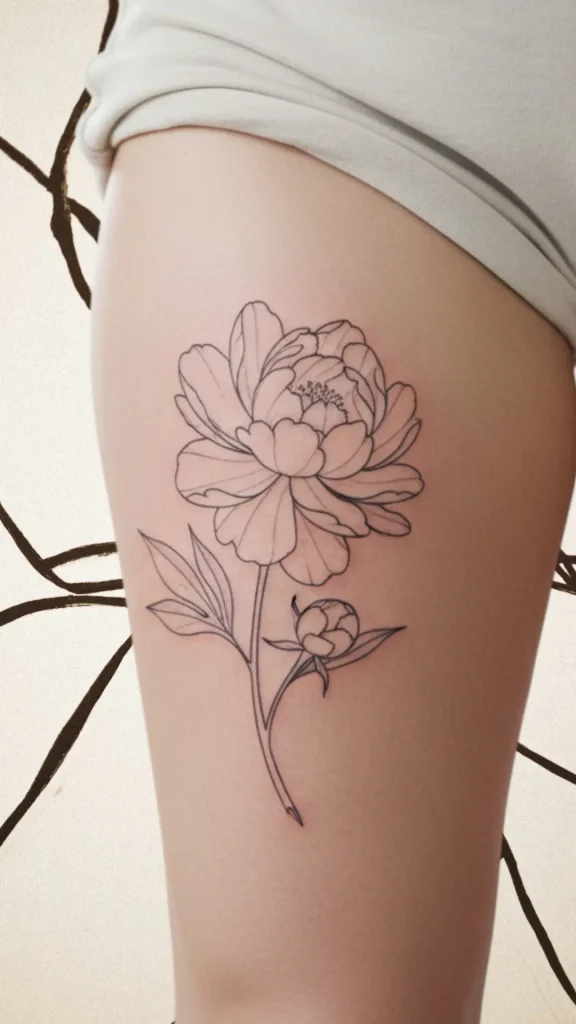 Outline Peony Tattoo