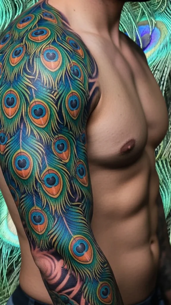 Peacock Feather Cascade Tattoo