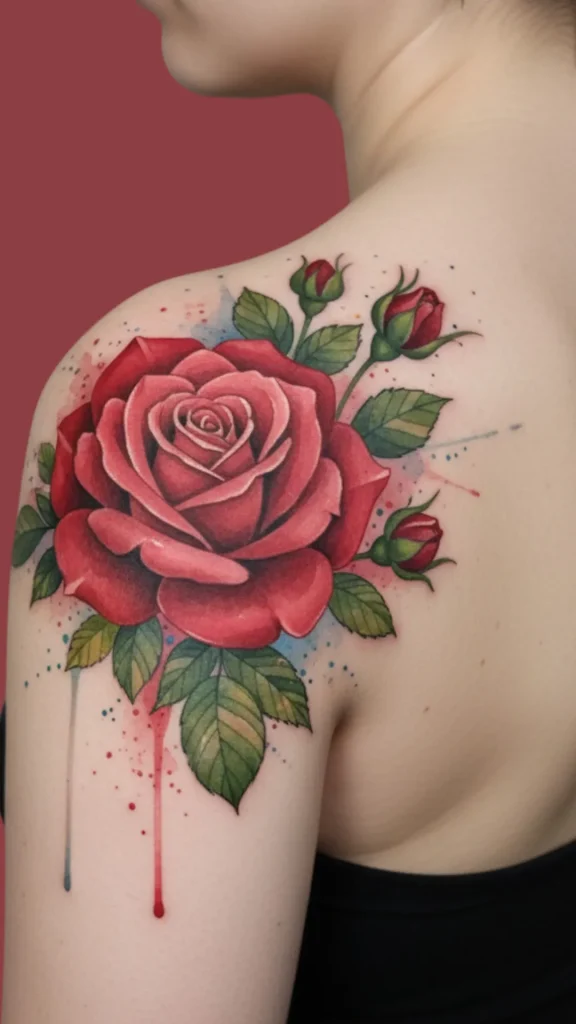 Scarlet Rose Bloom Tattoo