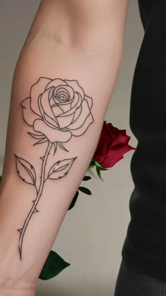 Single Line Rose Tattoo