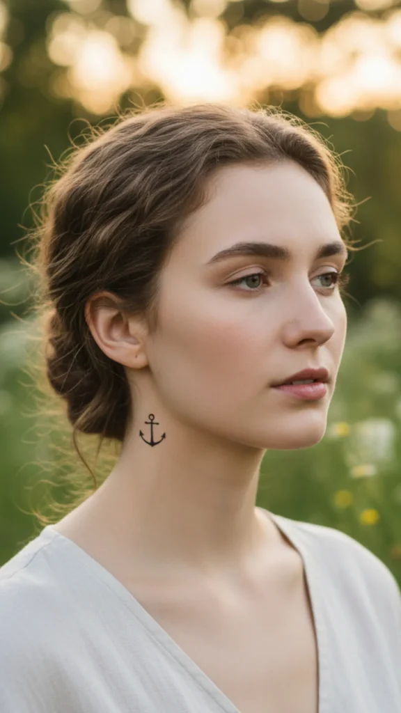 Tiny Anchor Under the Jaw Tattoo