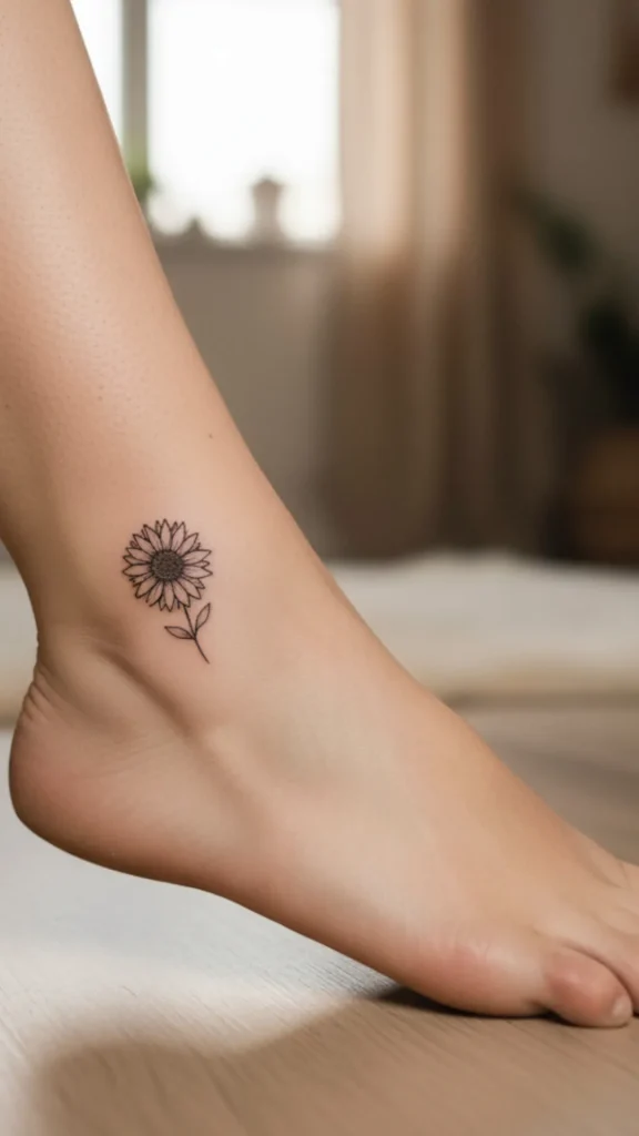 Tiny Sunflower Outline Tattoo