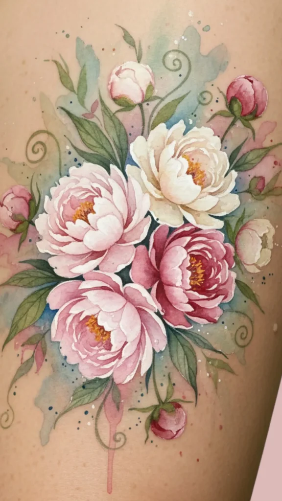 Watercolor Peony Dreams Tattoo